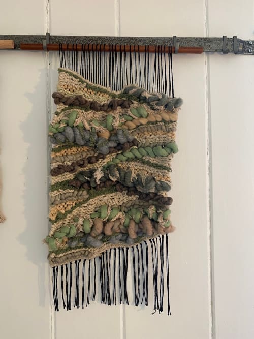 lime green neutral brown knotted weaving | Tapestry in Wall Hangings by Wolfpit Studio