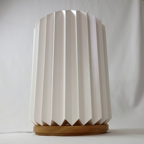 Pillar L - modern origami table lamp, paper, wood