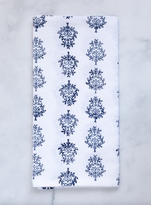 Tea Towel - Lotus, Navy | Linens & Bedding by Mended
