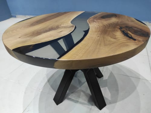 Walnut Epoxy Round Dining Table - Epoxy Resin Table Top | Tables by LuxuryEpoxyFurniture