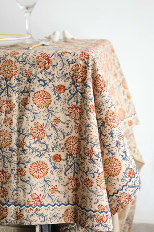 Sunset Horizon Kalamkari Tablecloth | Linens & Bedding by Ninéh