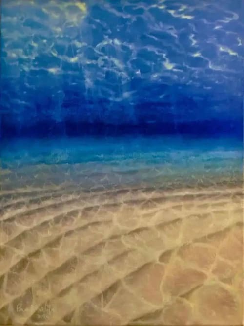 Hypnosis - Framed Underwater Scene & Light - Original Oil Painting | Oil And Acrylic Painting in Paintings by Eman's Gallery