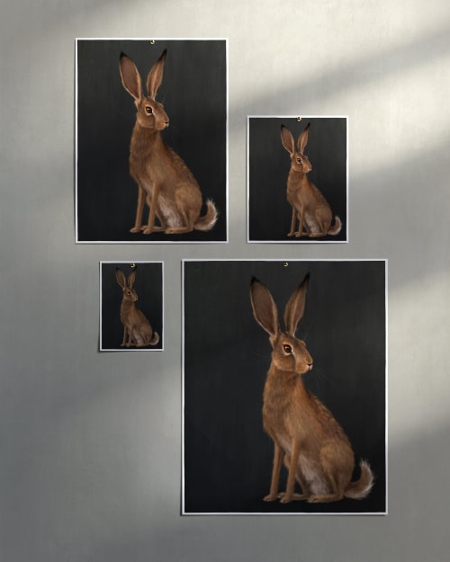 Woodland Hare Art Print, Moody Rabbit Wall Art, Dark Background Giclée | Prints by The Ugly Cat Studio