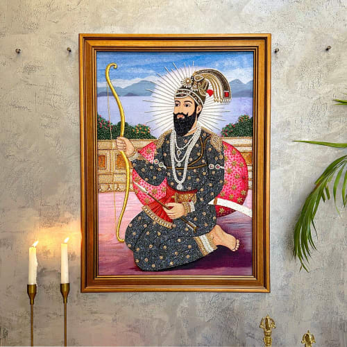 Guru Gobind Singh Ji Tenth Sikh Guru. Handmade Bejewelled Em | Embroidery in Wall Hangings by MagicSimSim