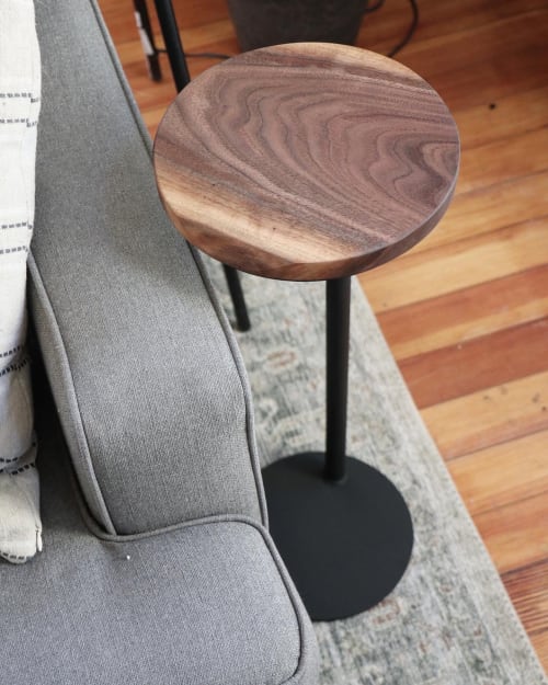 Small Industrial round side table, live-edge walnut 9" | Tables by Hazel Oak Farms | Amana Colonies in Amana