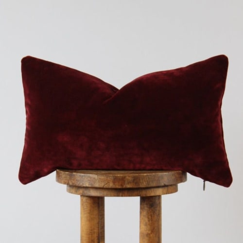 Burgundy Velvet Lumbar Pillow 12x20 | Pillows by Vantage Design