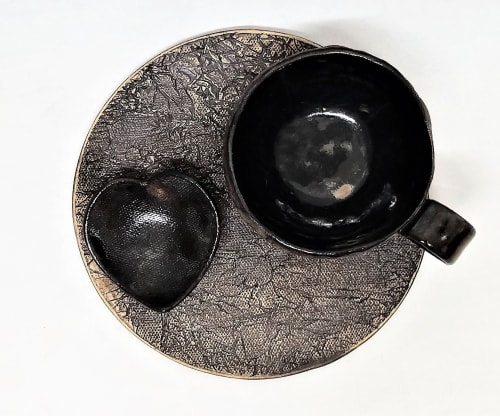 Ceramic Mug With Saucer and Side Heart Plate, Coffee Cup Set | Drinkware by YomYomceramic