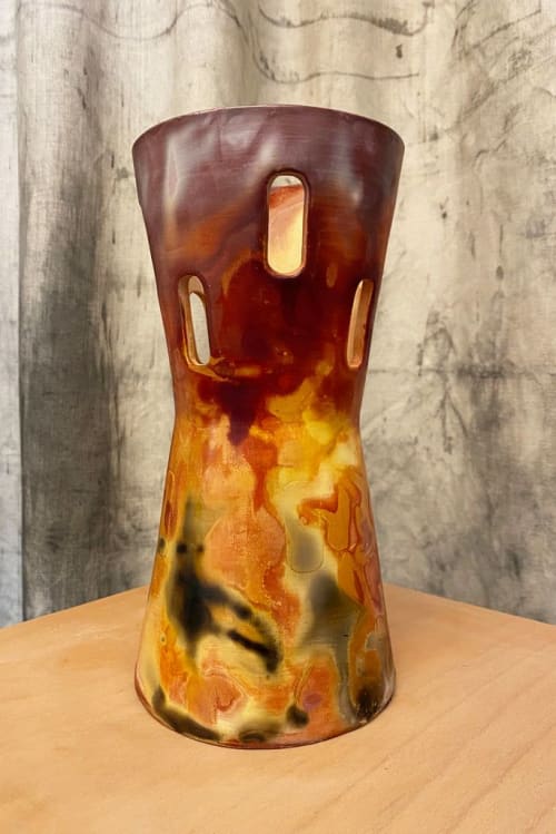 Raku Cut Vase, Red | Vases & Vessels by Roy Ceramics