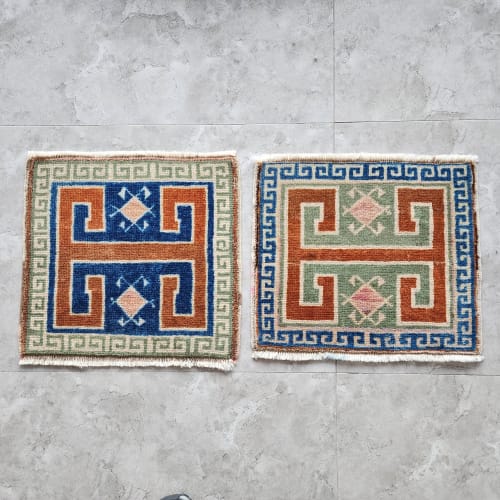 Square Turkish Miniature Rug - Pair | Area Rug in Rugs by Vintage Pillows Store