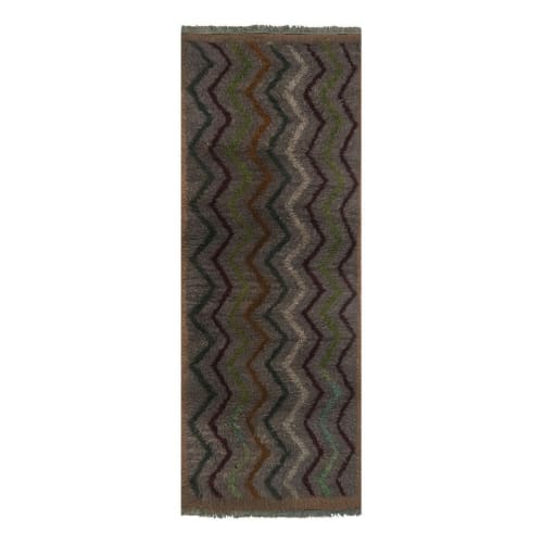 Turkish Zig Zag Gray Wool Shaggy Tulu Runner 2'10" X 7' | Rugs by Vintage Pillows Store