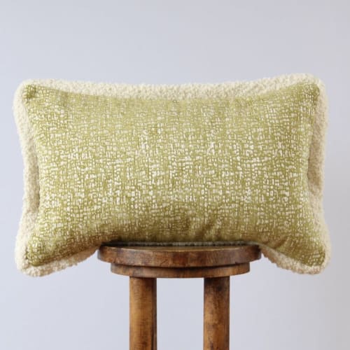 Green & White Chenille with Boucle Flange Lumbar Pillow | Pillows by Vantage Design