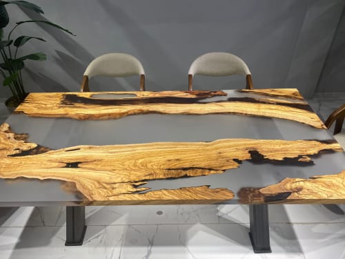 Epoxy Dining Table - Resin Dining Table - Olive Epoxy Table | Tables by Tinella Wood