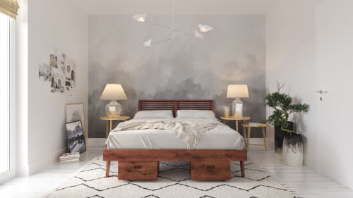 The Warwick, Louvered Modern Walnut Bed with Storage | Beds & Accessories by MODERNCRE8VE