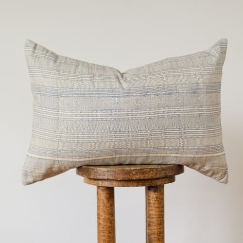 Woven Silk with Blue Printed Pattern Lumbar 16x24 | Pillows by Vantage Design