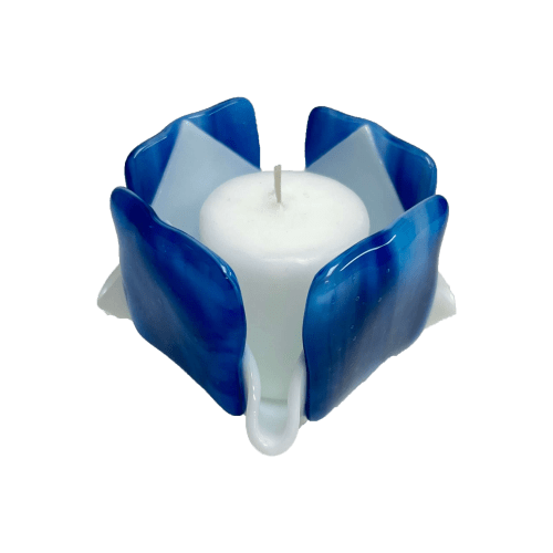 Blue & White Opalescent Glass Candleholder | Candle Holder in Decorative Objects by Sand & Iron