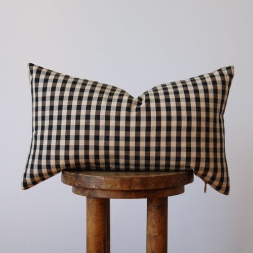 Buffalo Check and Golden Linen Lumbar Pillow 12x20 | Pillows by Vantage Design