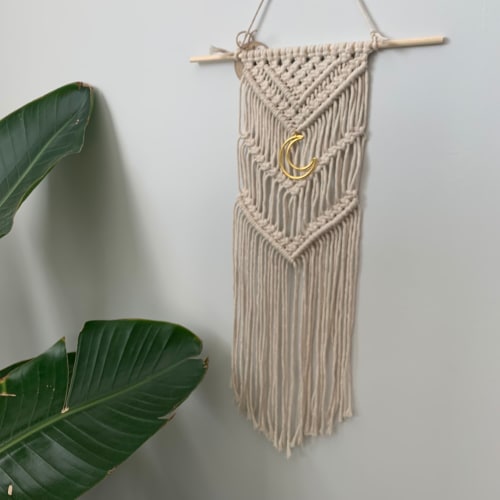 Macrame Wall Hanging With Gold Moon | Wall Hangings by Rosie the Wanderer
