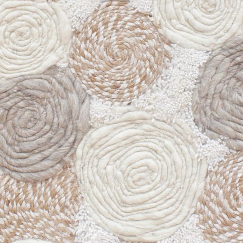 Natural Ivory Beige Hand Woven Wall Hanging, Boho Cotton Wool Rosette Tapestry | Wall Hangings by Swiflo