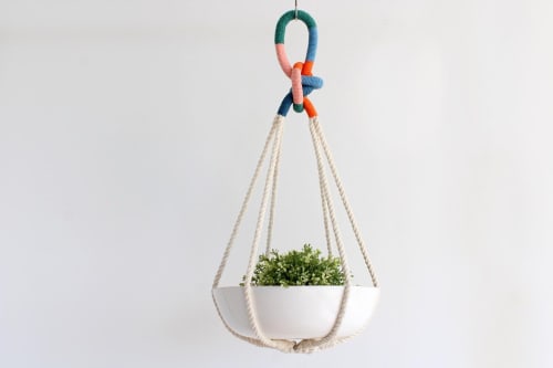 Color Block Sculptural Macrame Plant Hanger – 28” Limited Edition Hanging Planter | Plants & Landscape by Freefille