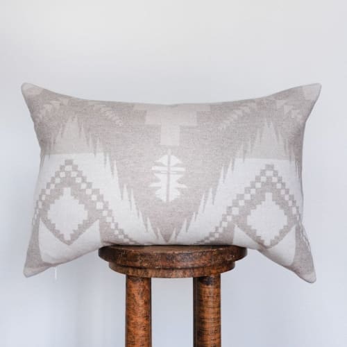 Taupe & Cream Aztec Wool Lumbar Pillow 16x24 | Pillows by Vantage Design