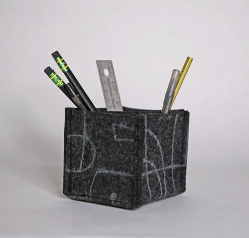 Pen/Pencil Desk Organizer Merino Wool Felt Chalkline Charcoa | Decorative Box in Decorative Objects by Lorraine Tuson