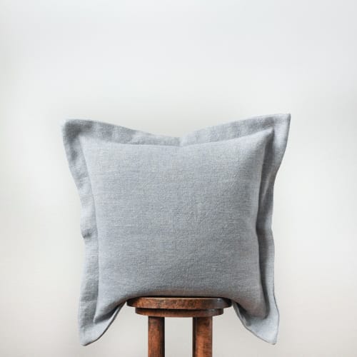 Light Denim Blue Linen Pillow with Flange 22x22 | Pillows by Vantage Design