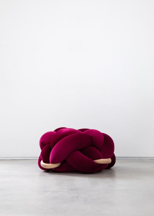 (L) Burgundy Knot Ottoman | Benches & Ottomans by Knots Studio