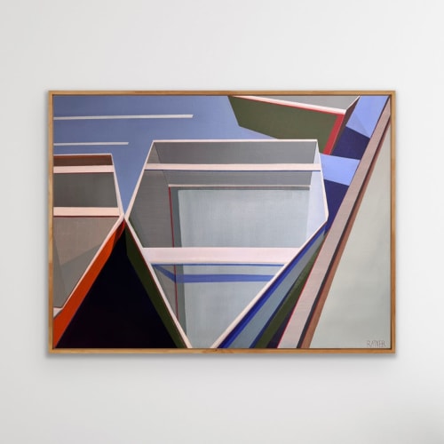 By the Dock - 30x40 Geometric Boat Painting| Shilo Ratner | Paintings by Shilo Ratner