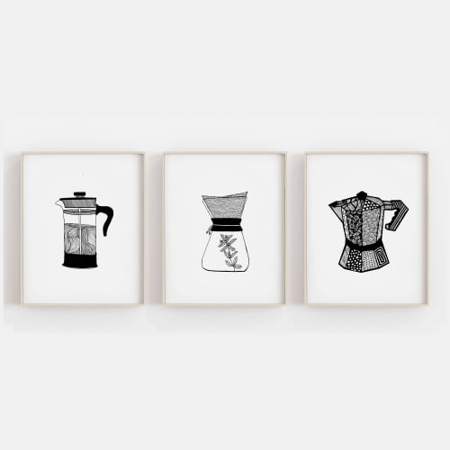 Set of 3 Coffee Prints, Chemex Art Print, Coffee Print Set, | Wall Hangings by Carissa Tanton