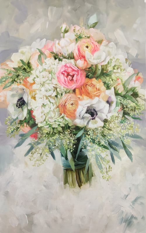 Custom wedding bouquet oil painting on paper Bridal flowers | Oil And Acrylic Painting in Paintings by Natart