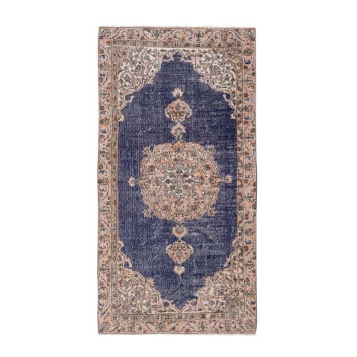 Vintage Blue Turkish Oushak Rug 3'7" X 6'11" | Rugs by Vintage Pillows Store