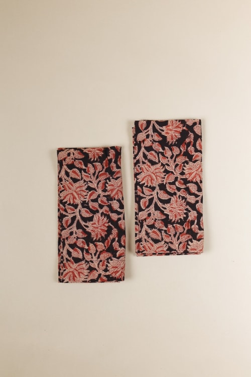 Noir Grove Kalamkari Napkins, Set of 4 | Linens & Bedding by Ninéh