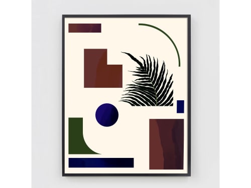 Minimal Abstract Print with Geometric Shapes and Botanical C | Prints by Capricorn Press