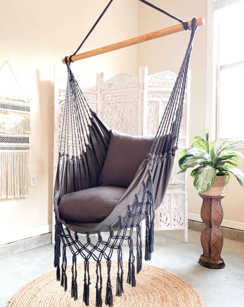 Gray Boho Macrame Hammock Chair | SERENA GRAY | Chairs by Limbo Imports Hammocks