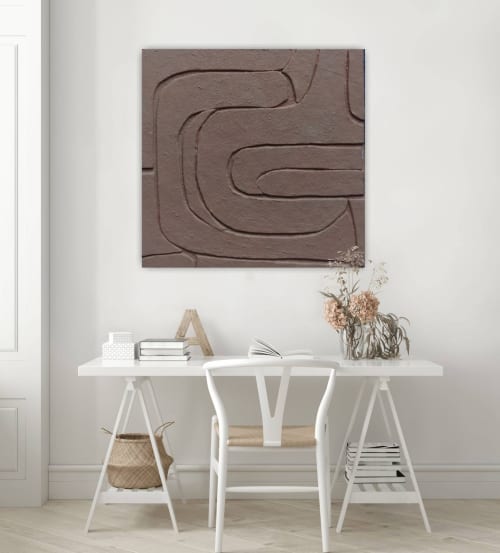 Abstract sculptural 3d art texture minimalist brown relief | Mixed Media in Paintings by Serge Bereziak (Berez)