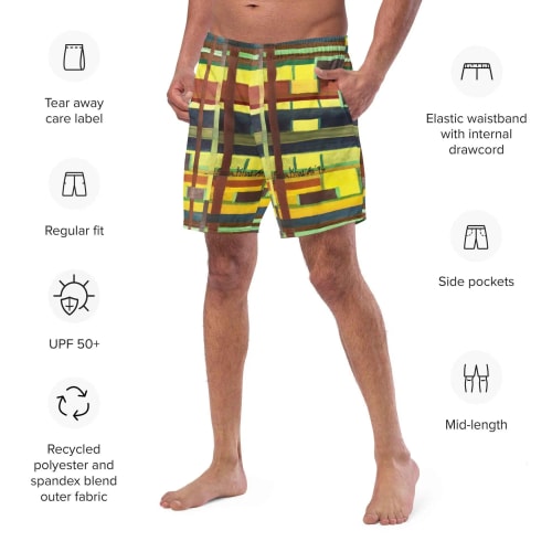 Men's Swim Trunks - City in Grids - Geometric Urban | Work by Eman's Gallery