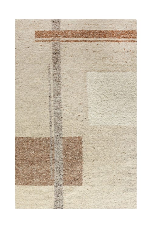 Handmade Wool Area Rug, Abstract Geometric Carpet, Beige Living Room Decor | Rugs by Swiflo