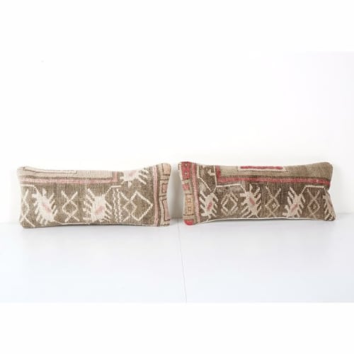 Set of Two Anatolian Oblong Rug Cushion, Pair Brown Ethnic F | Pillows by Vintage Pillows Store
