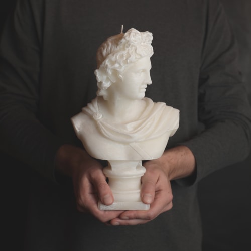 White Apollo XL Greek Head Candle - Roman Bust Figure | Decorative Objects by Agora Home