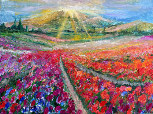 Flower Rows | Oil And Acrylic Painting in Paintings by Checa Art