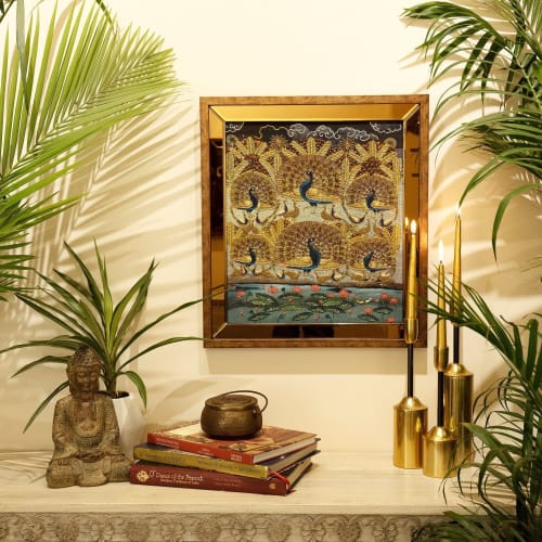 Mor Kuti, Dance Leela Of Shri Krishna Handmade Embroider Dev | Embroidery in Wall Hangings by MagicSimSim