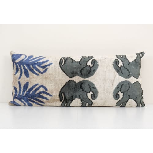 15" x 33" Ikat Elephant Pillow Pillow Cover - Silk Bedding | Linens & Bedding by Vintage Pillows Store