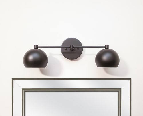 2-Light Vanity Mirror Sconce - Brushed Brass & Matte Black | Sconces by Retro Steam Works