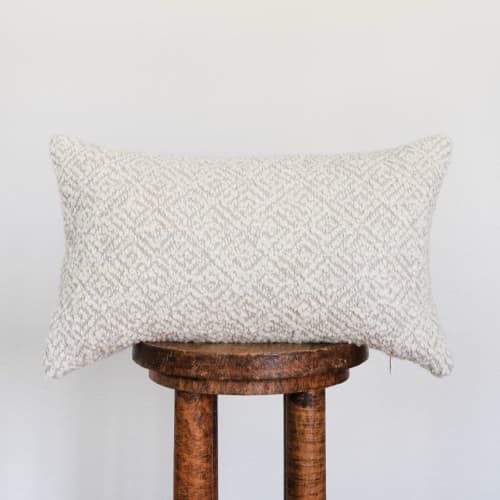 Cream Linen with Woven Boucle Diamonds Lumbar Pillow 12x20 | Pillows by Vantage Design
