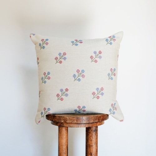 Tapestry Woven Diagonal Spring Flower Pillow 18x18 | Pillows by Vantage Design