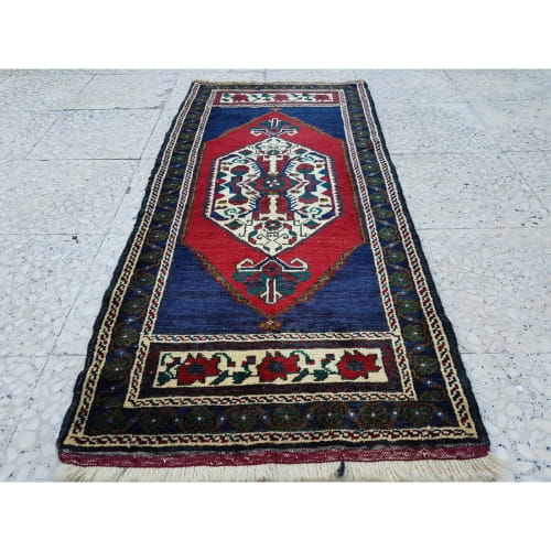Vintage Woven Small Yastik Rug ,Turkish Traditional Wool Rug | Rugs by Vintage Pillows Store