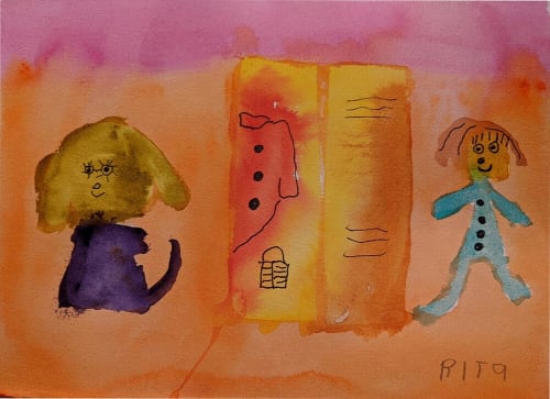 Nala and Rita at DANI Locker - Original Watercolor | Watercolor Painting in Paintings by Rita Winkler - "My Art, My Shop" (original watercolors by artist with Down syndrome)