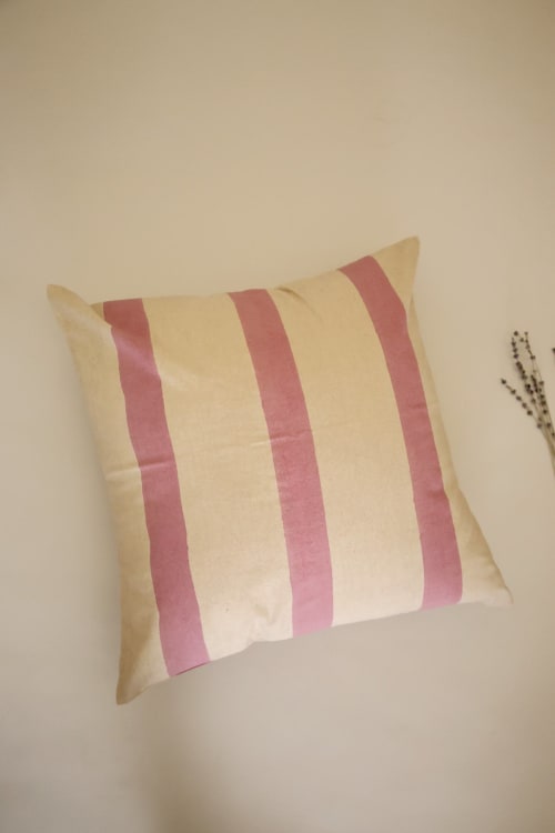 Oh! Stripes (Rose) Block Print Pillow | Pillows by Ninéh