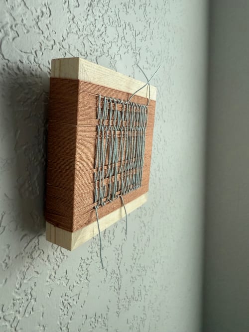 Mini Woven Tile - String Theory- Mint snd Beige #2 | Wall Sculpture in Wall Hangings by Mpwovenn Fiber Art by Mindy Pantuso