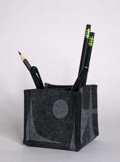 Pen/Pencil Desk Organizer Merino Wool Felt GeoJazz Charcoal | Decorative Box in Decorative Objects by Lorraine Tuson
